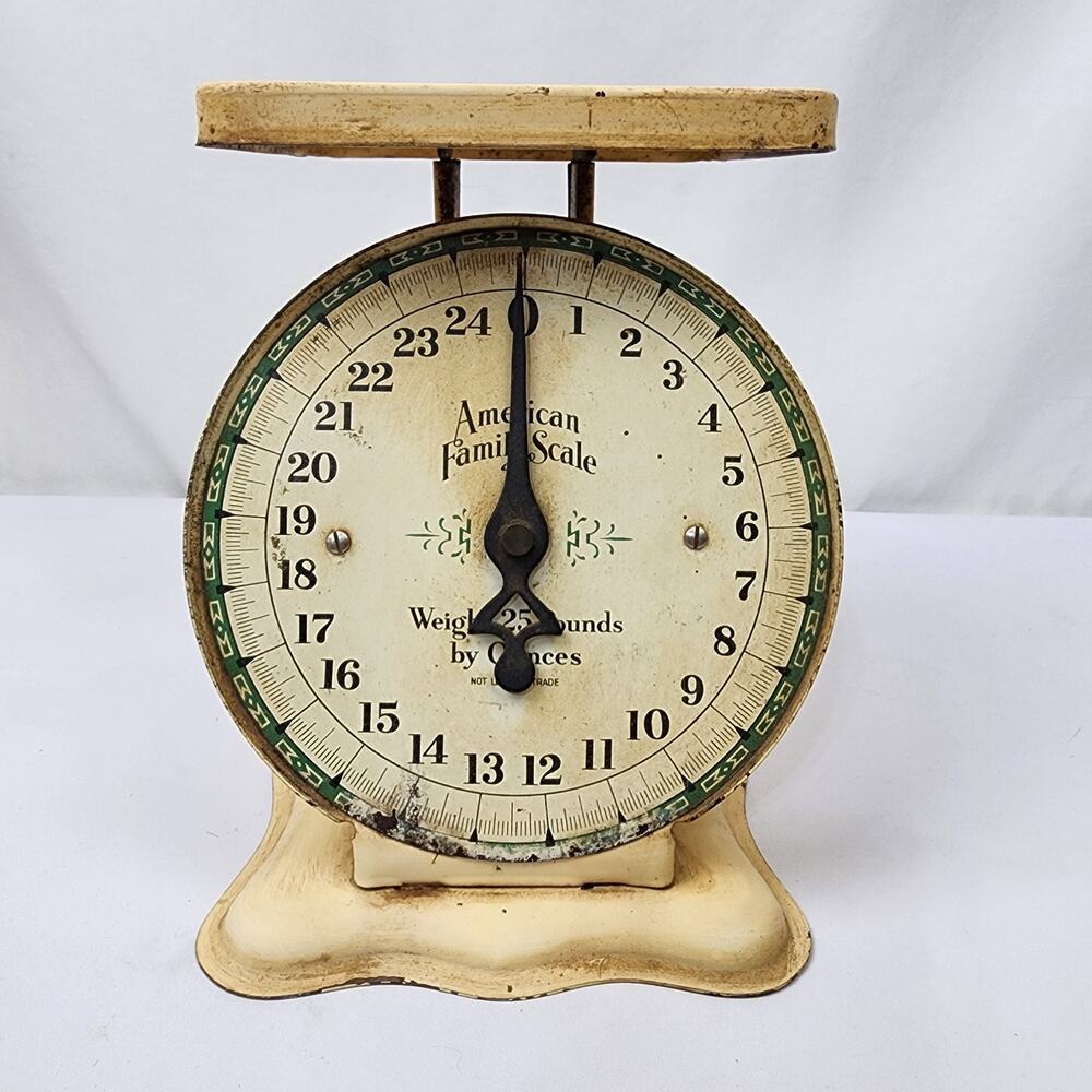American Family 25lb Cream Rustic Farmhouse Metal Family Kitchen Decor Scale
